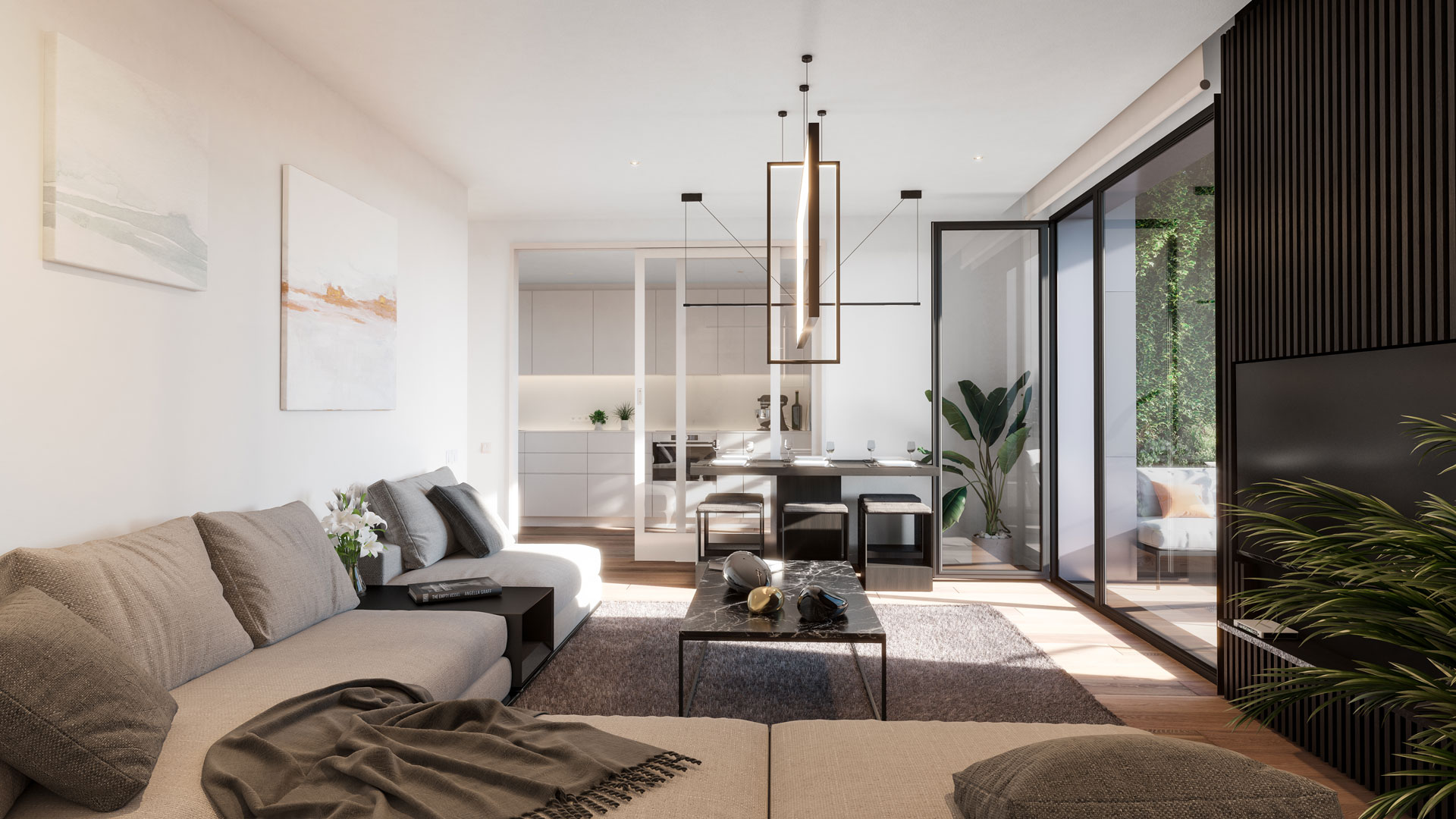 Interior salón 3 dormitorios.