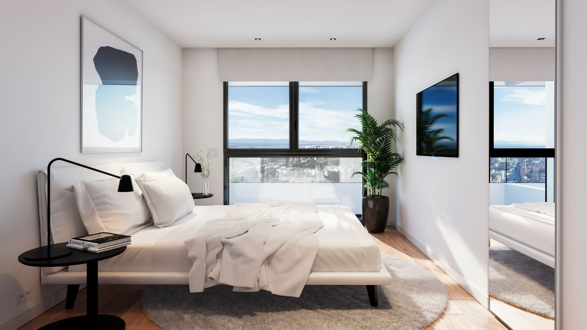 3-bedroom residence master bedroom with South views.